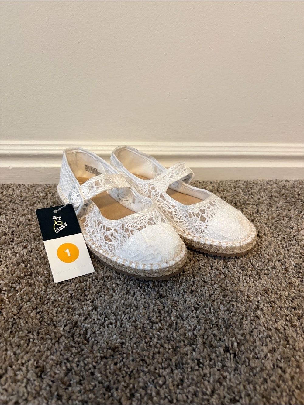 art class White Lace Mary Jane Espadrille Flats for Kids